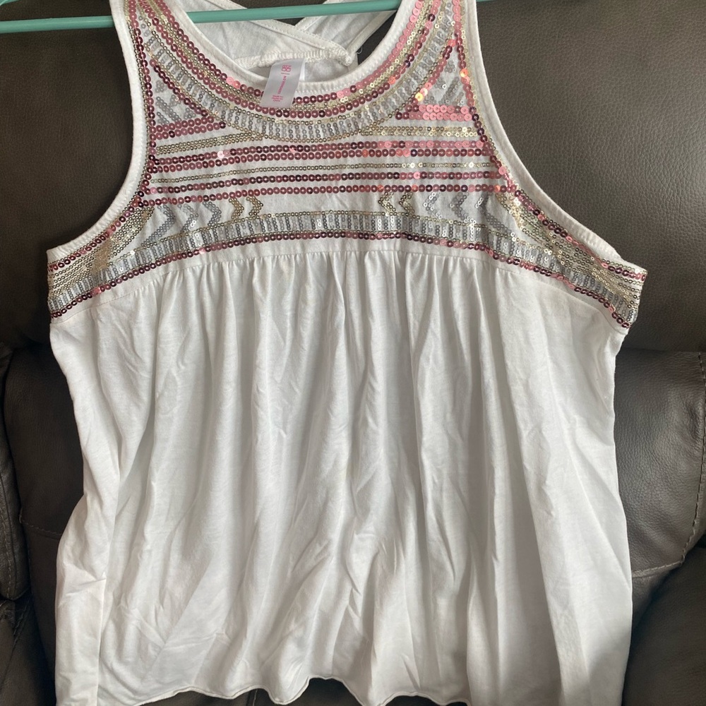 No Boundaries White Tank Top with Pink and Silver Accents